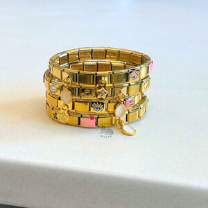 Gold THEMED Italian Charm Bracelet Stainless Steel Y2K Jewelry Handmade Gift